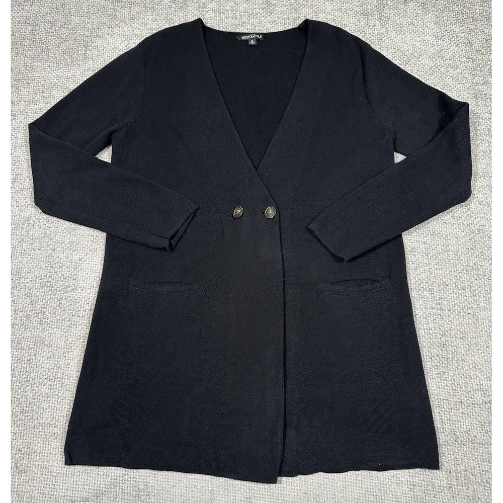 J Crew Mercantile Womens M Double Breasted‎ Sweater Jacket Cardigan Black Read